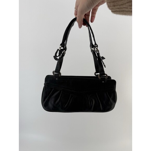 Charles David Black Leather Shoulder Bag scalloped multi zipper pouch y2k 90s - Picture 16 of 16